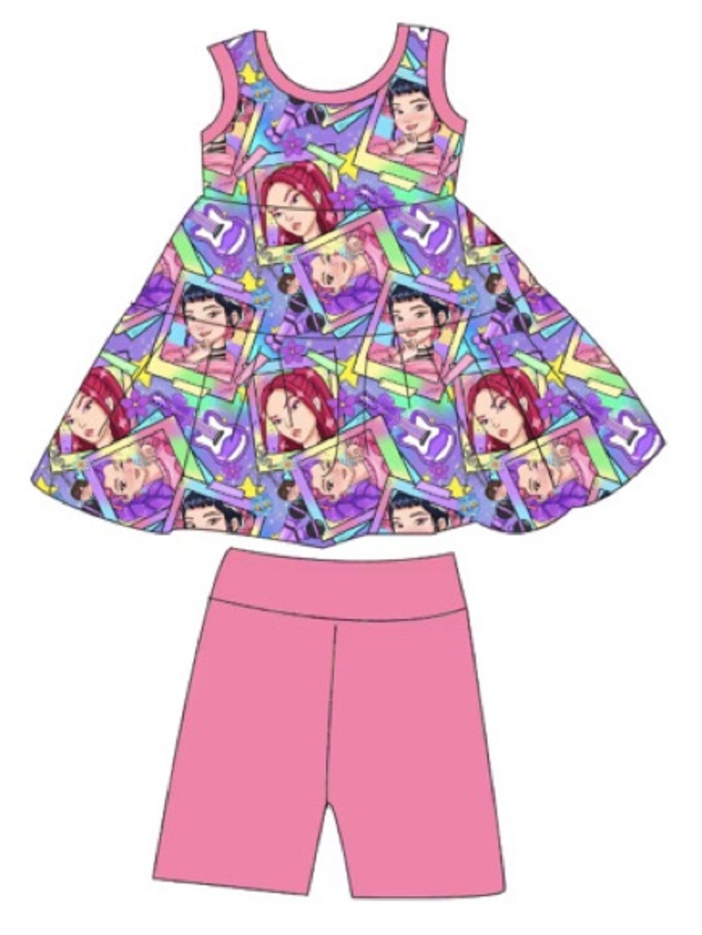 BAMBOO Pink & Purple kpop tank top peplum with Pink Shorts